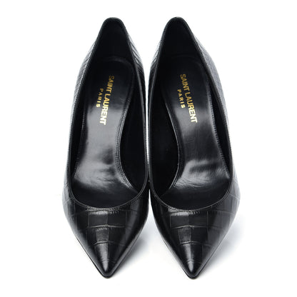 Saint Laurent Calfskin Crocodile Embossed Opyum Pumps 36 Black 5 of 11