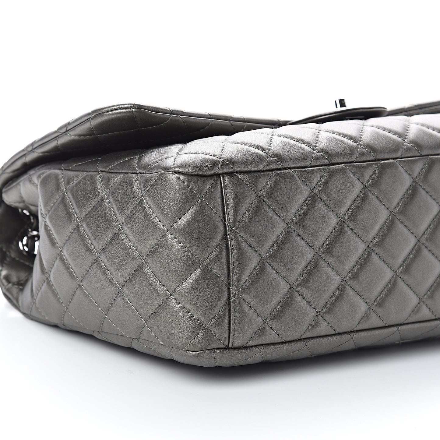 Metallic Calfskin Quilted Small XXL Travel Flap Bag Dark Silver