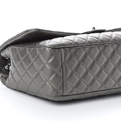 Chanel Metallic Calfskin Quilted Small XXL Travel Flap Bag Dark Silver 8 of 9