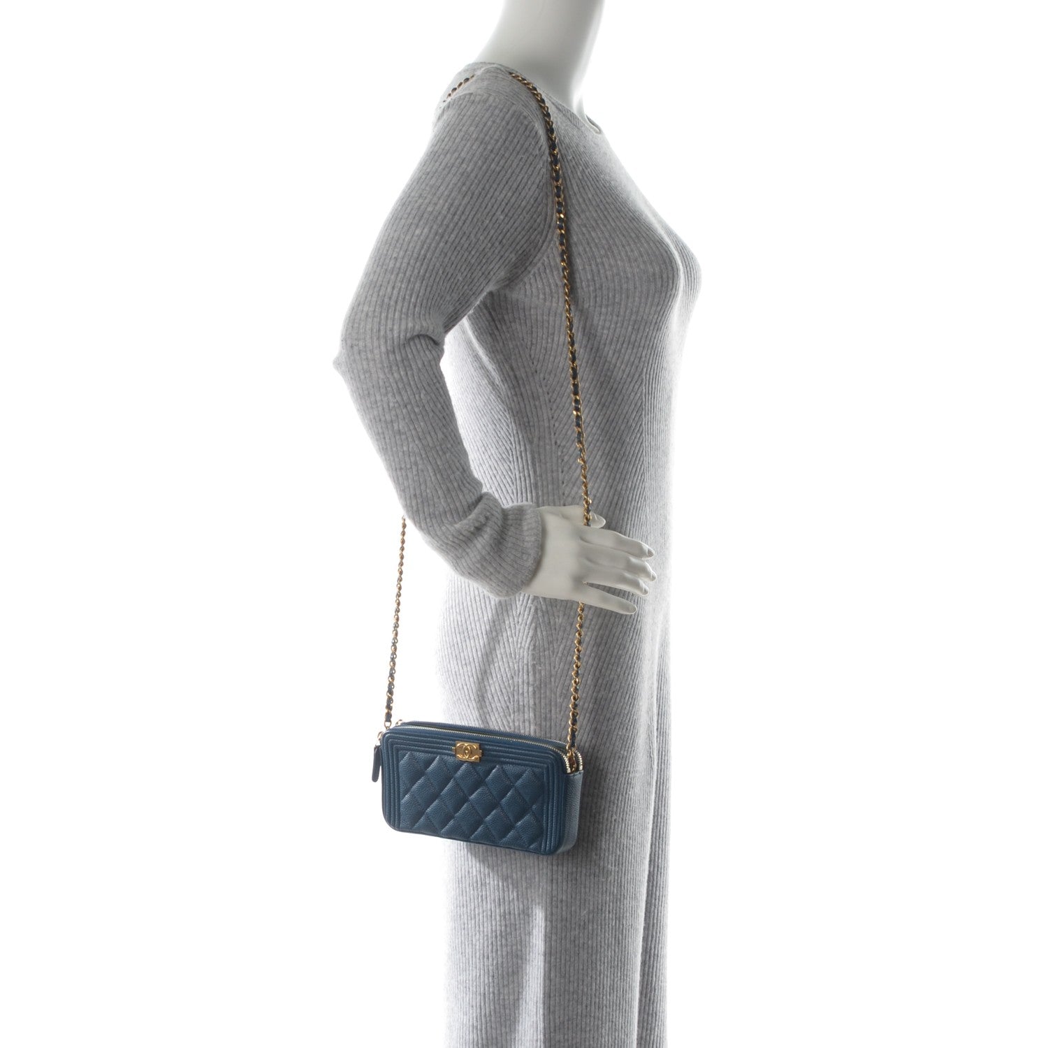 Chanel Caviar Quilted Small Boy Clutch With Chain Dark Blue 2 of 8