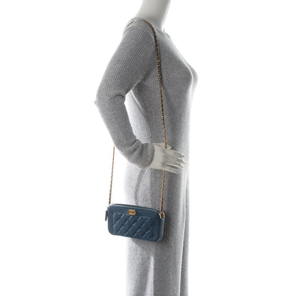 Chanel Caviar Quilted Small Boy Clutch With Chain Dark Blue 2 of 8