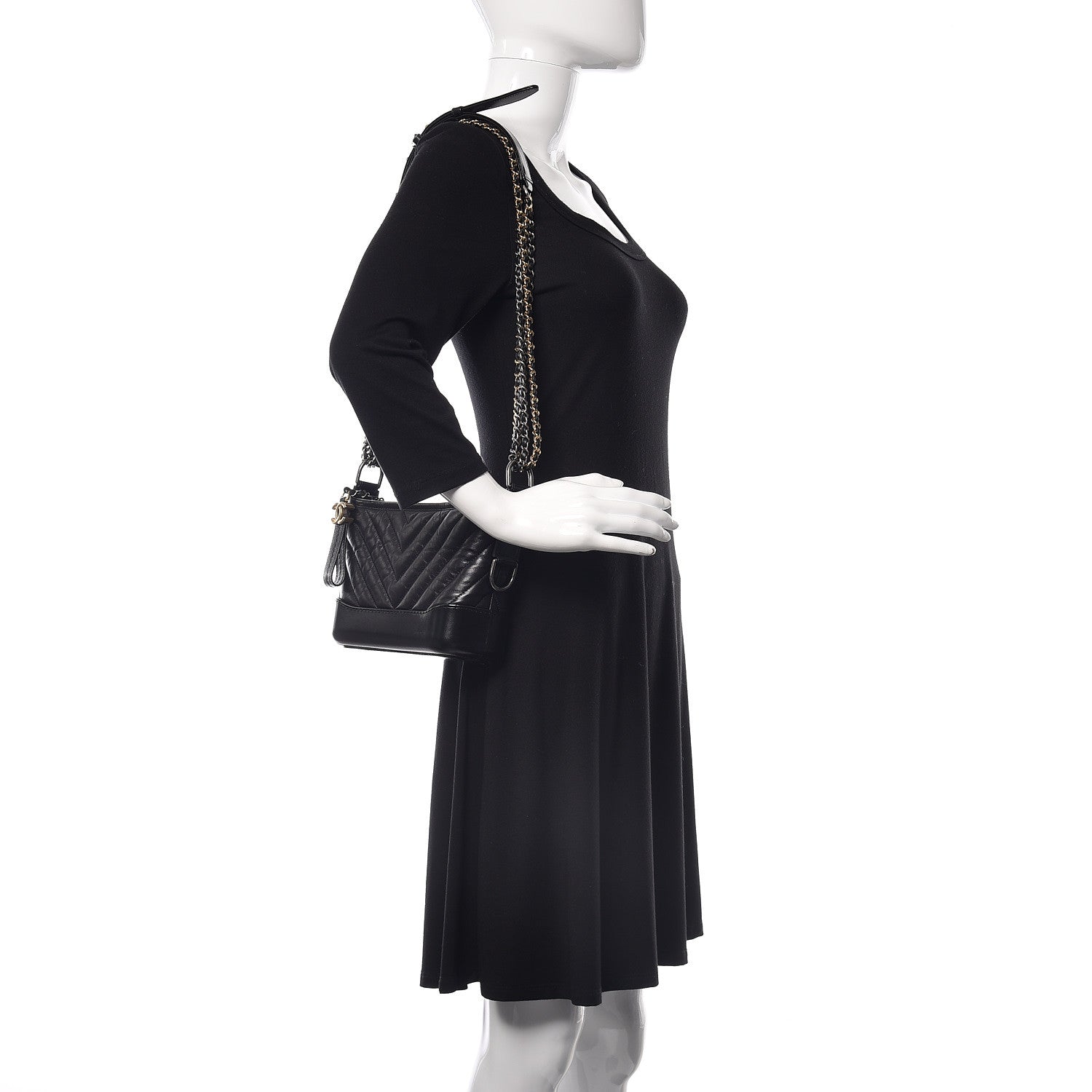 Chanel Aged Calfskin Chevron Quilted Small Gabrielle Hobo Black 2 of 14