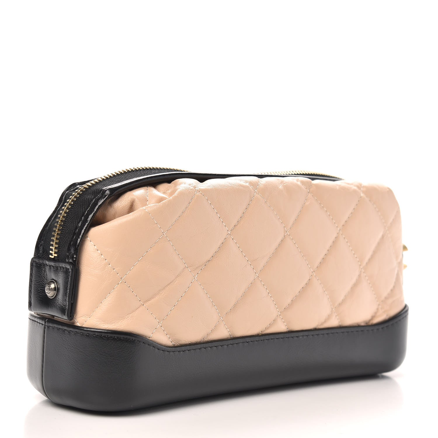 Chanel Aged Calfskin Quilted Gabrielle Classic Pouch Beige Black 3 of 9
