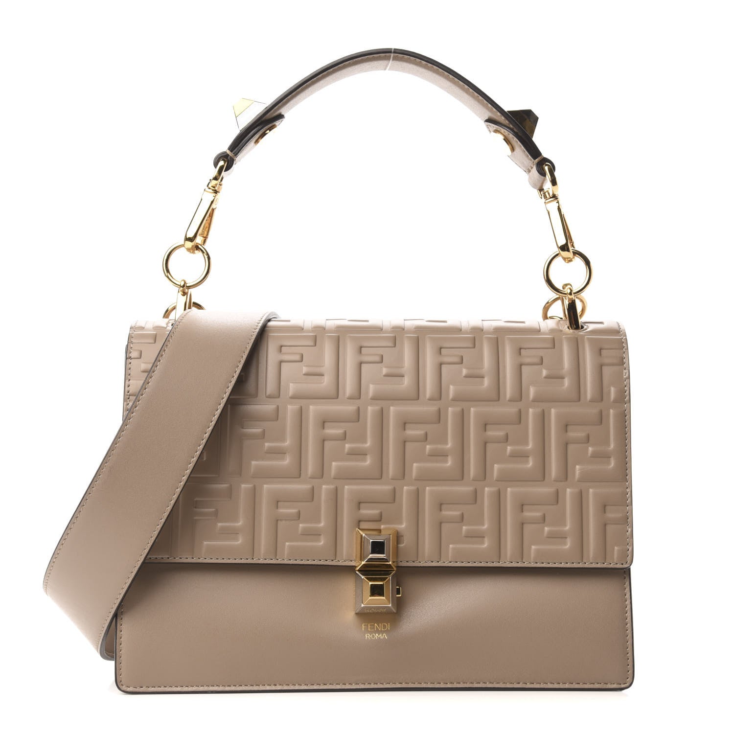 Fendi Vitello Liberty FF 1974 Embossed Kan I Shoulder Bag Tortora 1 of 9