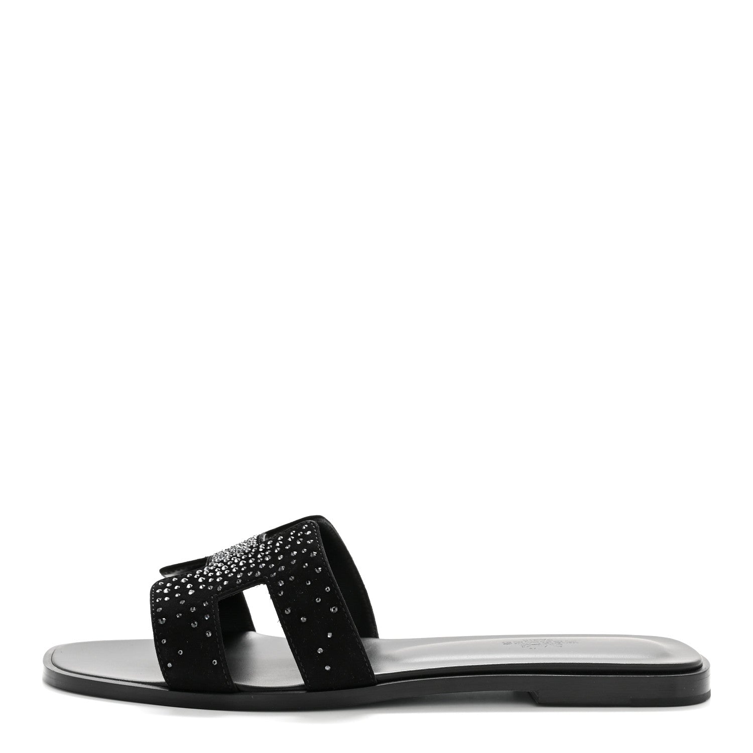 Hermes Suede Crystal Embellished Oran Sandals 40 Black 1 of 10