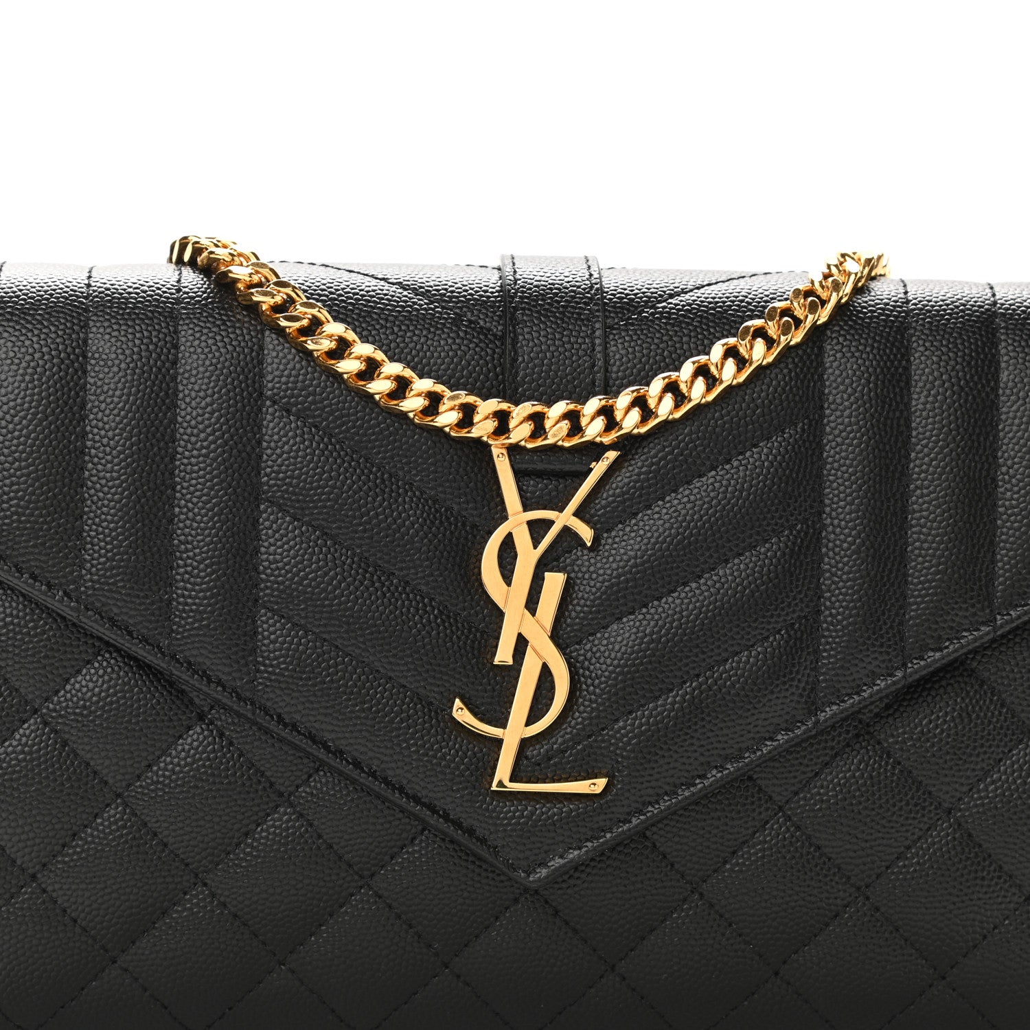 Saint Laurent Grain De Poudre Mixed Matelasse Triquilt Monogram Chain Wallet Black 7 of 9