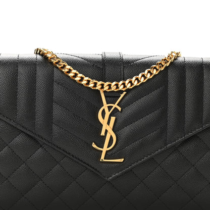 Saint Laurent Grain De Poudre Mixed Matelasse Triquilt Monogram Chain Wallet Black 7 of 9