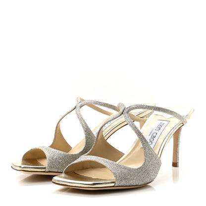 Jimmy Choo Dusty Glitter Anise 75 Sandals 38.5 Platinum Ice 3 of 8