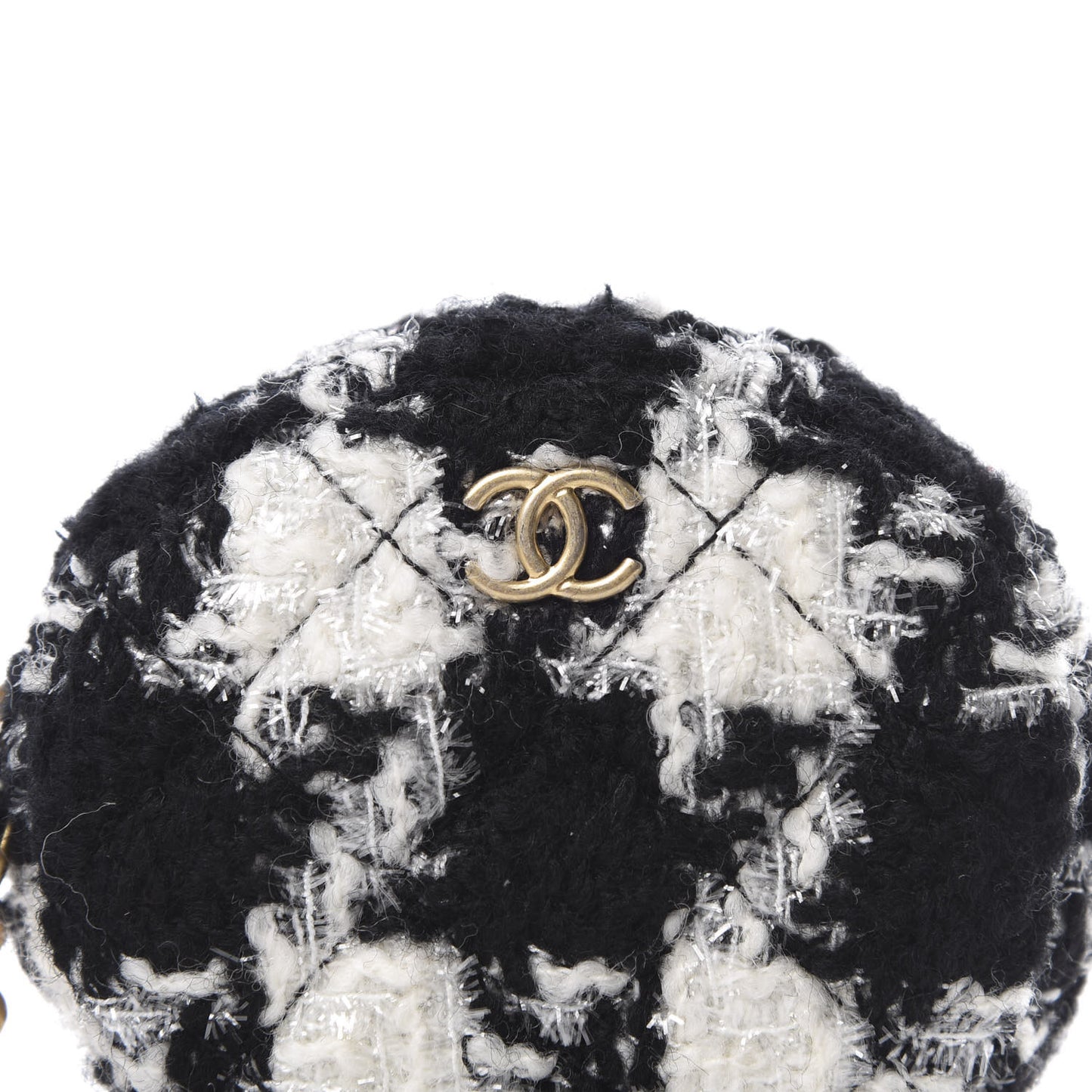Tweed Shearling Quilted Coin Purse Ecru Black