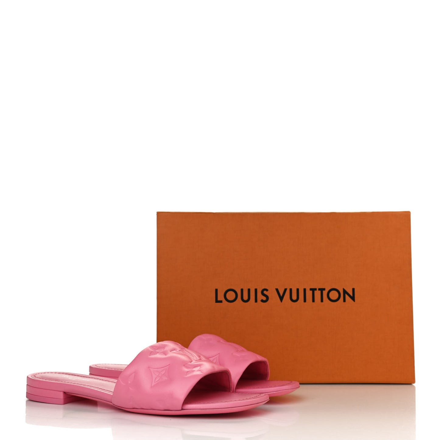 Lambskin Embossed Monogram Revival Flat Mules 36 Rose Pop
