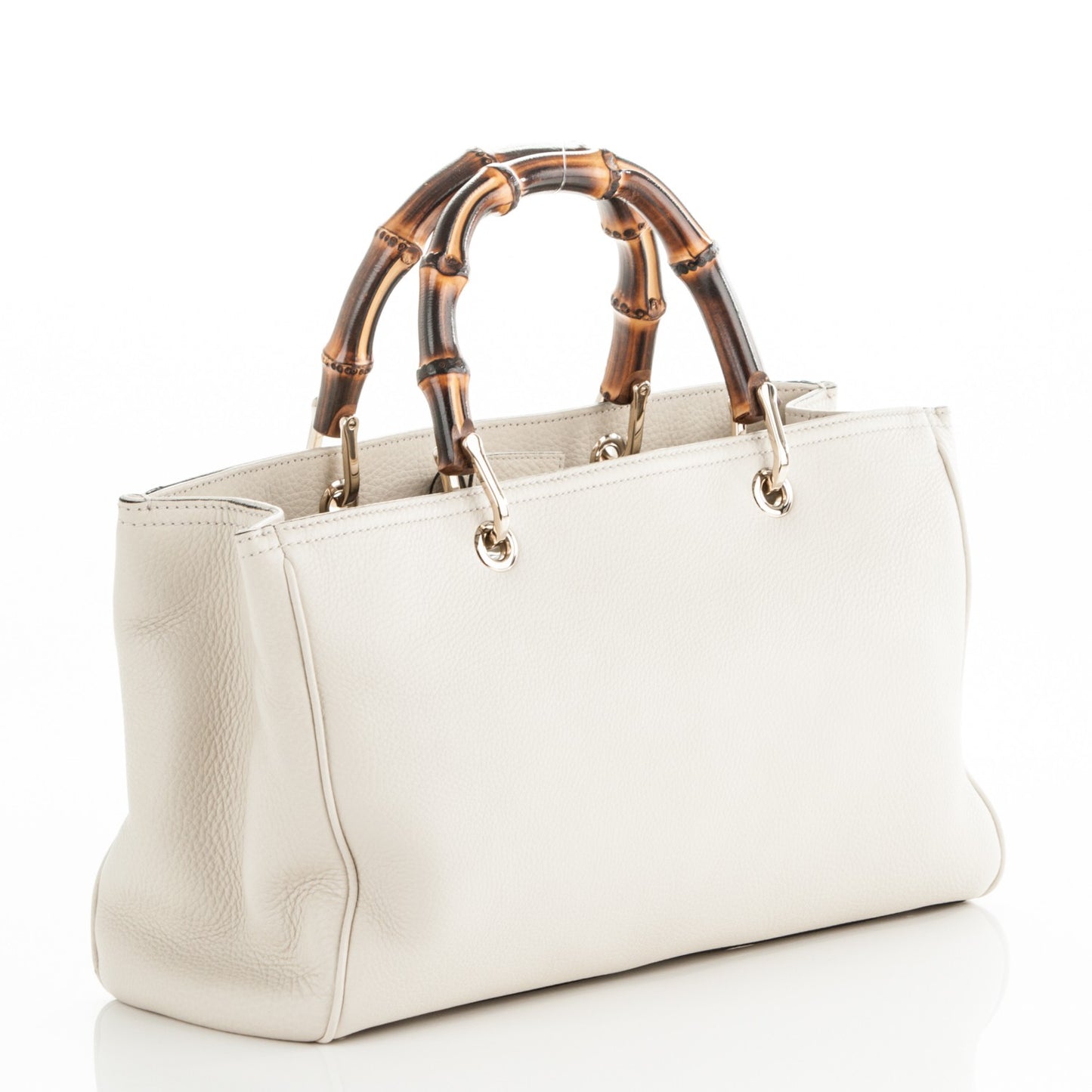 Pebbled Calfskin Medium Bamboo Shopper Tote Off White