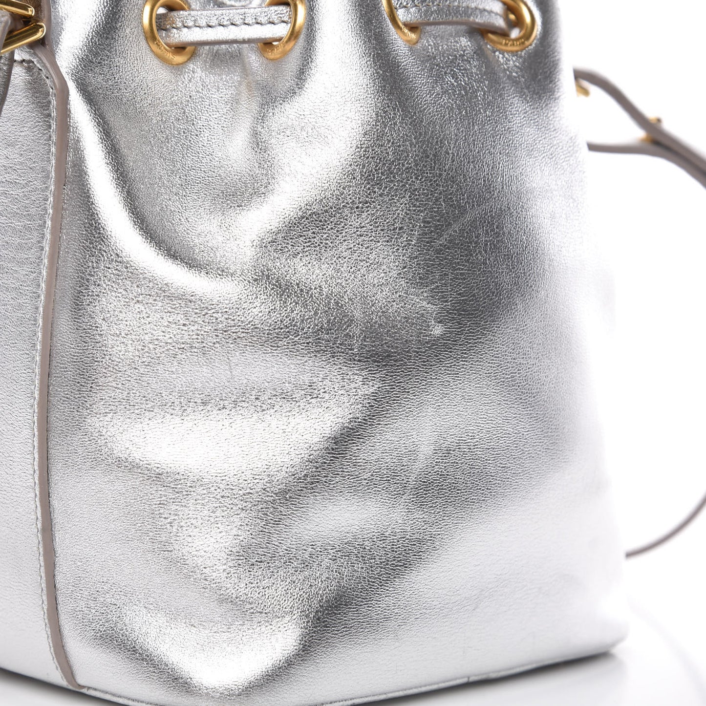 Metallic Calfskin Small Emmanuelle Bucket Bag Silver