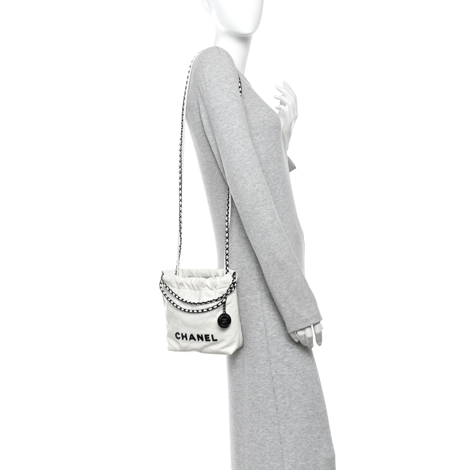 Chanel Shiny Calfskin Quilted Mini Chanel 22 White Black 2 of 11