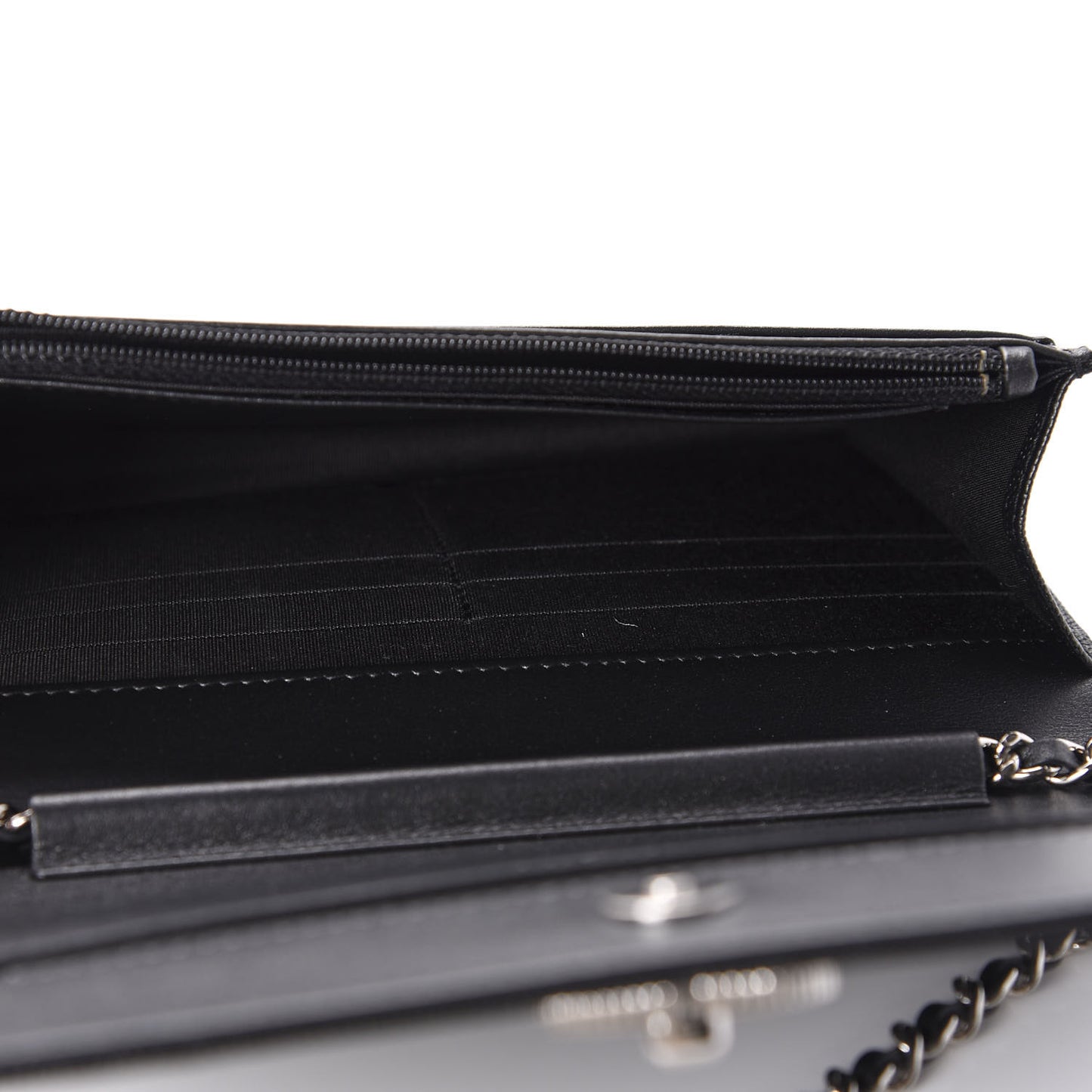 Caviar Chevron Quilted Vintage Mademoiselle Wallet On Chain WOC Black