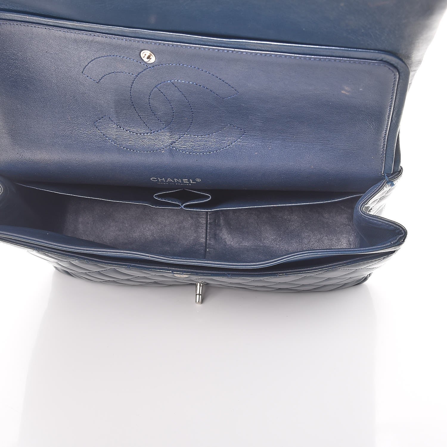 Chanel Patent Quilted Maxi Double Flap Navy Blue 5 of 15