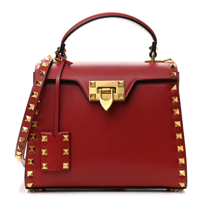 Valentino Garavani Grainy Calfskin Small Rockstud Alcove Top-Handle Flap Bag Rouge Pur 1 of 8