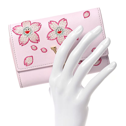 Louis Vuitton LV X TM Lambskin Embroidered Cherry Blossom Capucines Compact Wallet Pink 2 of 11