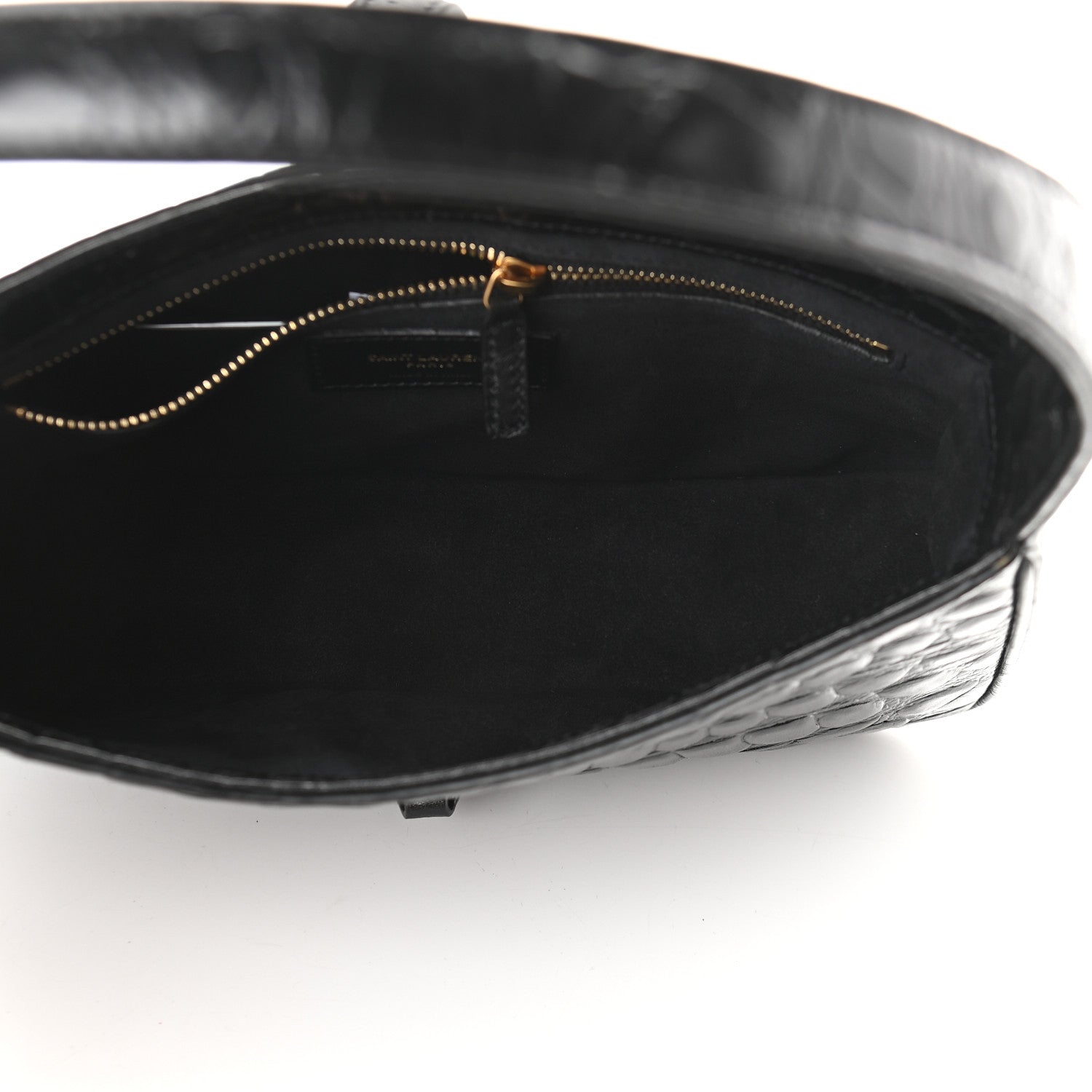 Saint Laurent Calfskin Crocodile Embossed Le 5 A 7 Hobo Black 5 of 9