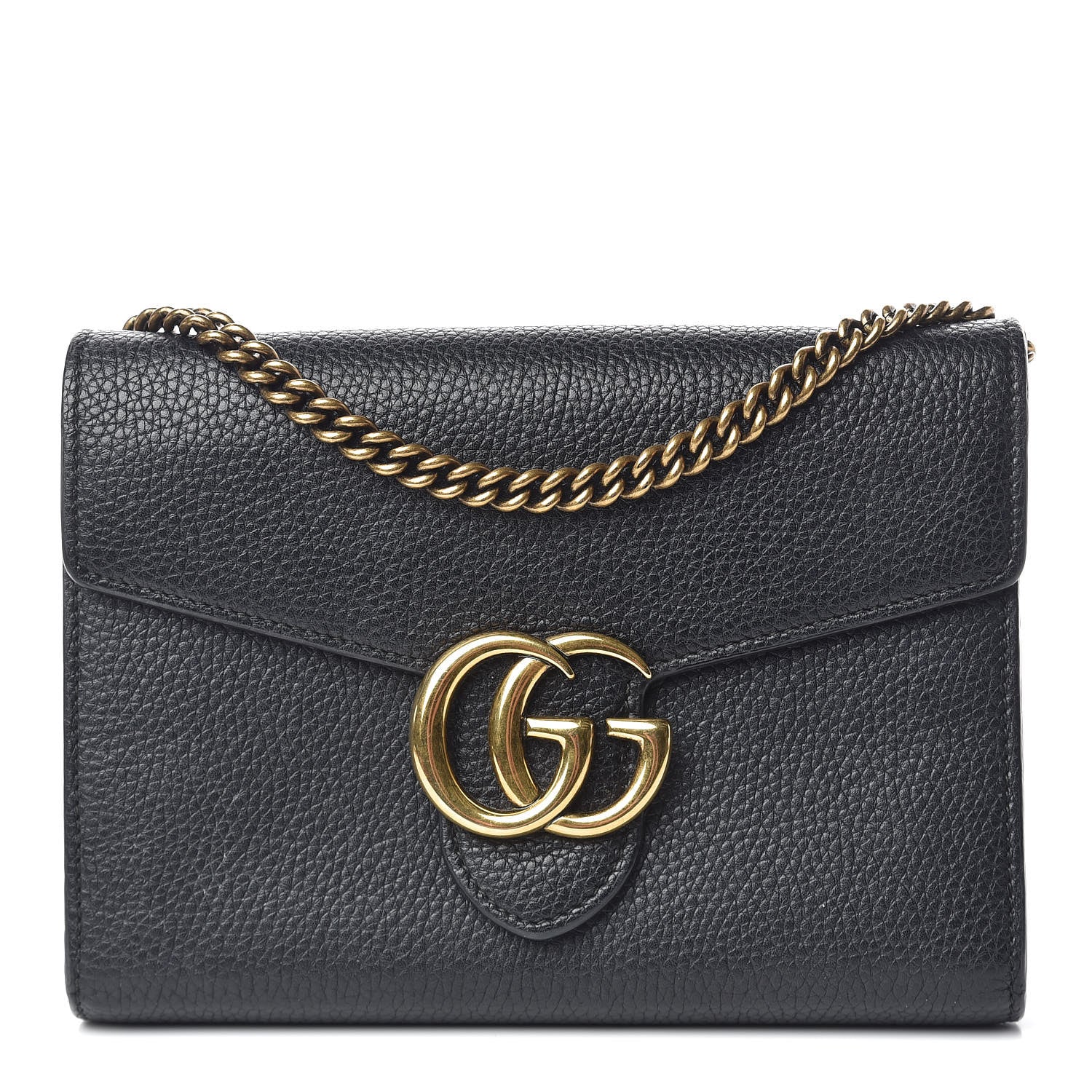 Gucci Calfskin GG Marmont Chain Wallet Black 1 of 16