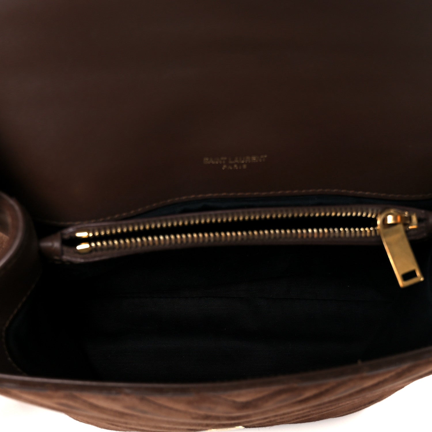 Saint Laurent Suede Matelasse Chevron Monogram Medium College Bag Bark Brown 9 of 21