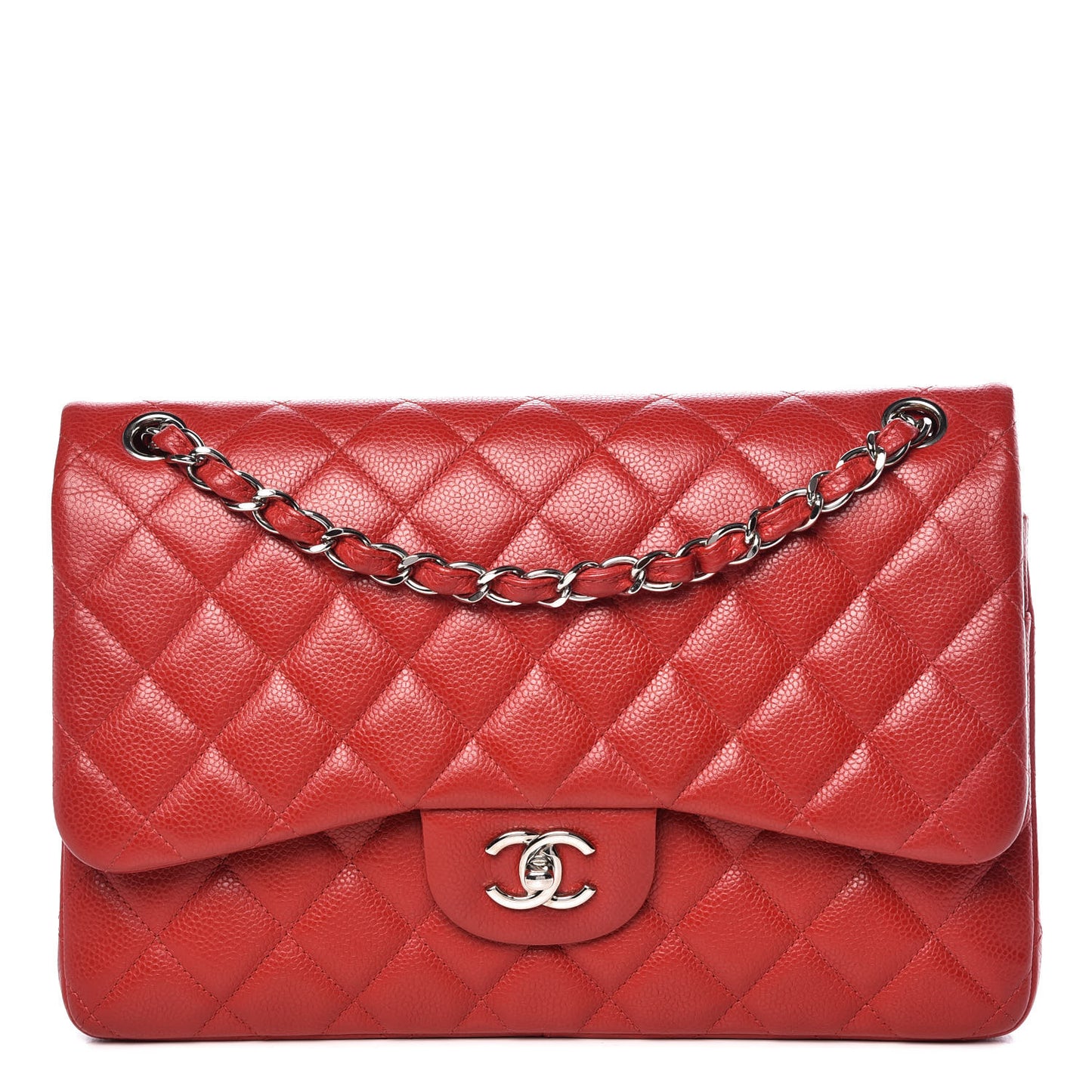 Caviar Quilted Jumbo Double Flap Red