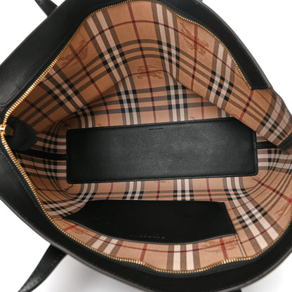 Burberry Grainy Calfskin Haymarket Colours Check Medium Zip Tote Black 5 of 11