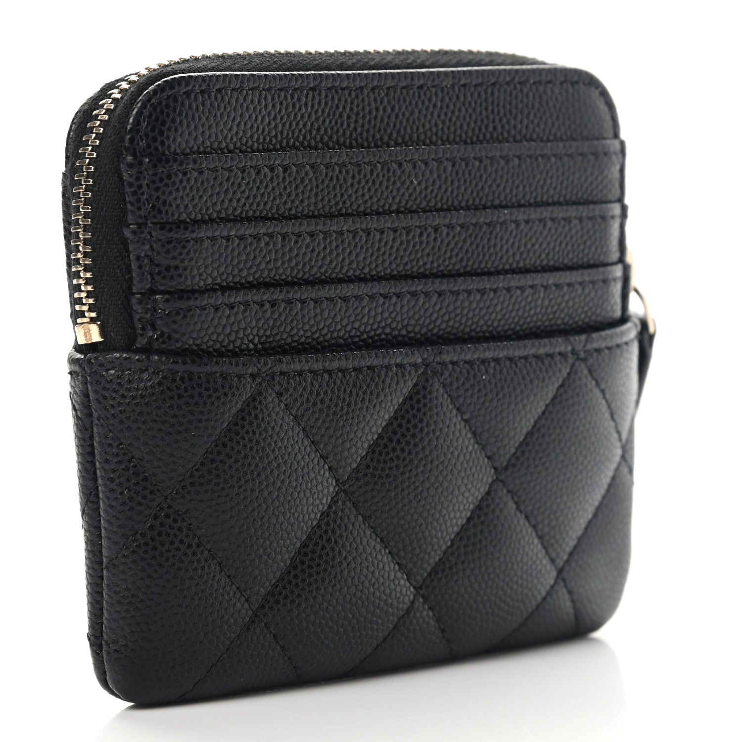 Chanel Caviar Quilted Zip Card Holder Wallet Black 3 of 9