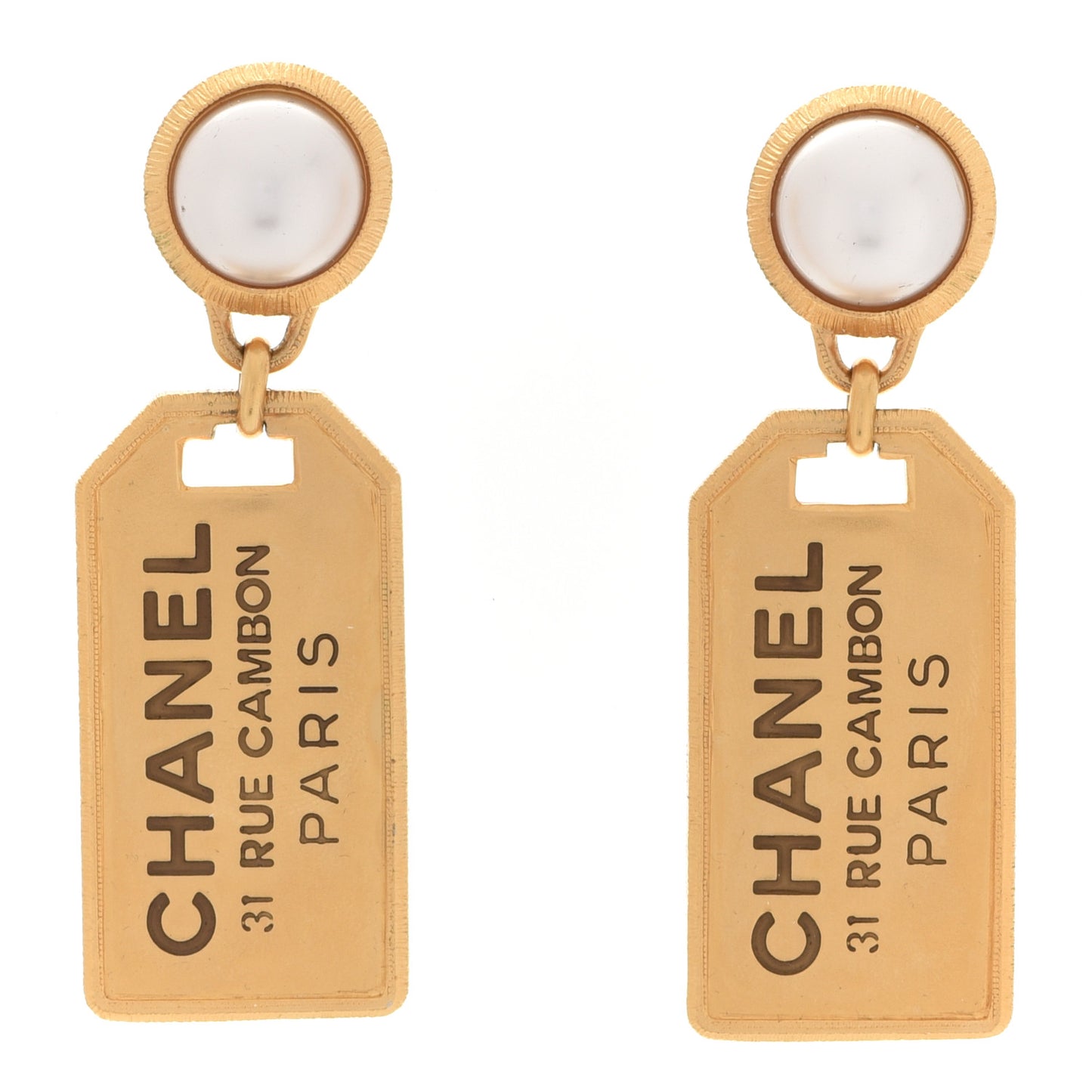 Pearl CC Tags Drop Earrings Gold