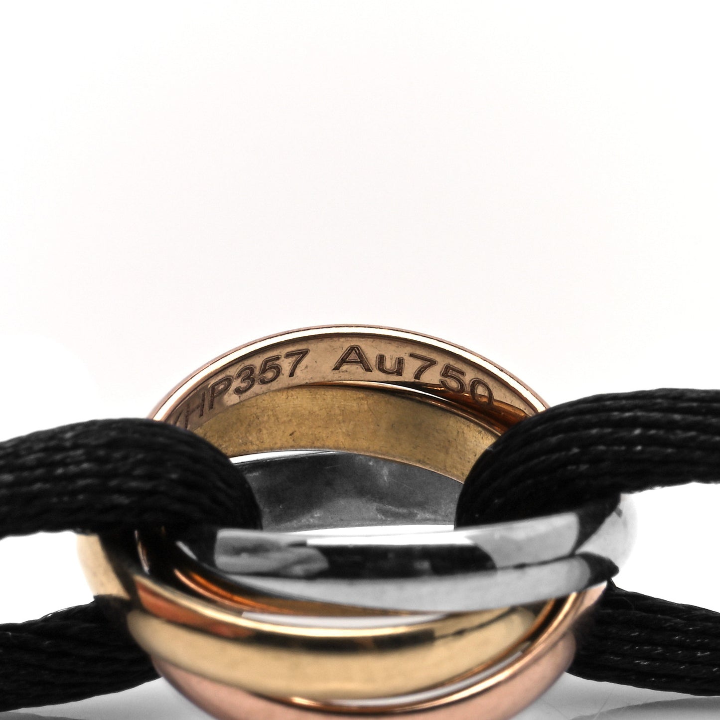 18K Pink Yellow White Gold Trinity Adjustable Cord Bracelet Black
