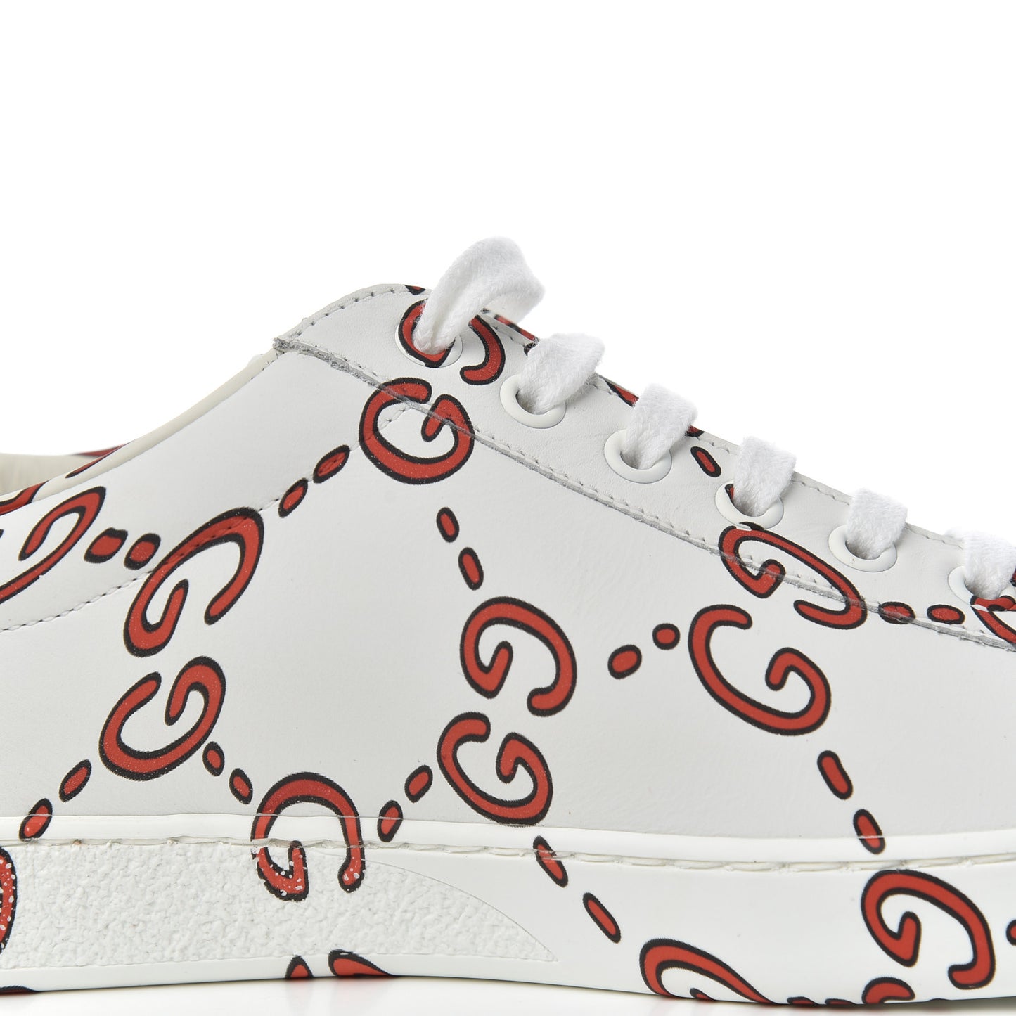 Calfskin GucciGhost Print Mens Ace Sneakers 7 White Hibiscus Red