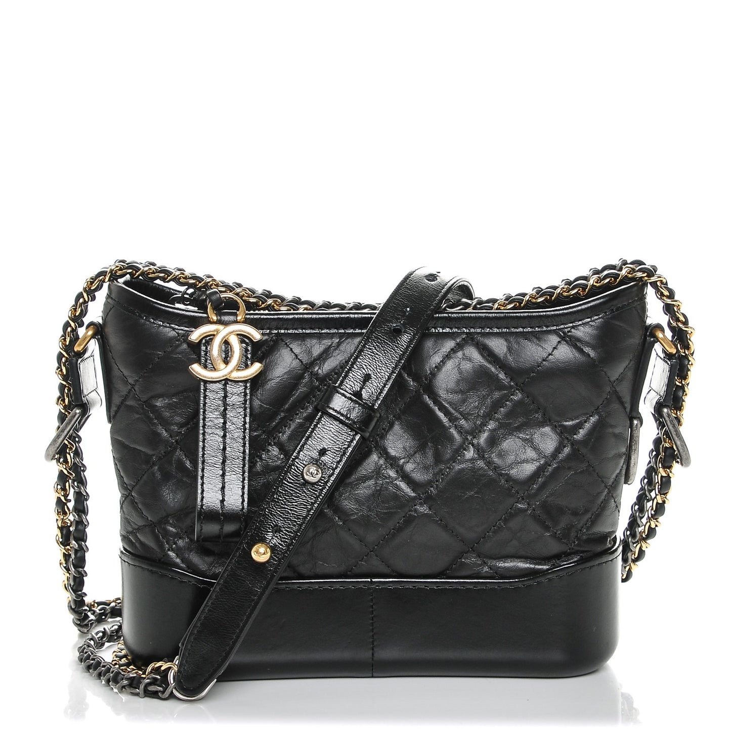 Aged Calfskin Quilted Small Gabrielle Hobo Black