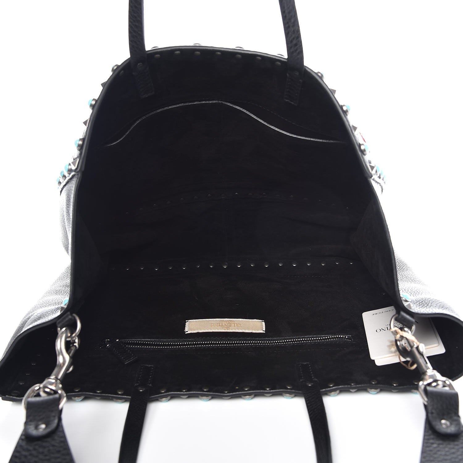 Valentino Garavani Grained Calfskin Patch Beaded Medium Rockstud Rolling Crossbody Tote Black Multicolor 6 of 8