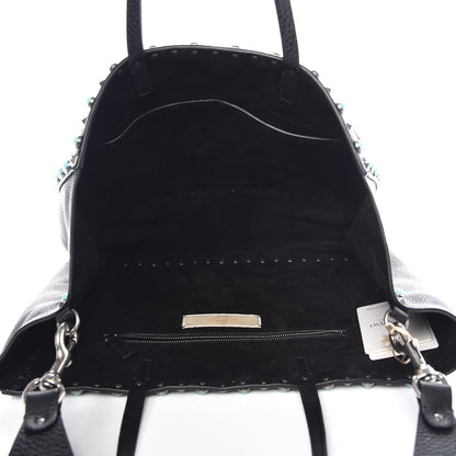 Valentino Garavani Grained Calfskin Patch Beaded Medium Rockstud Rolling Crossbody Tote Black Multicolor 6 of 8