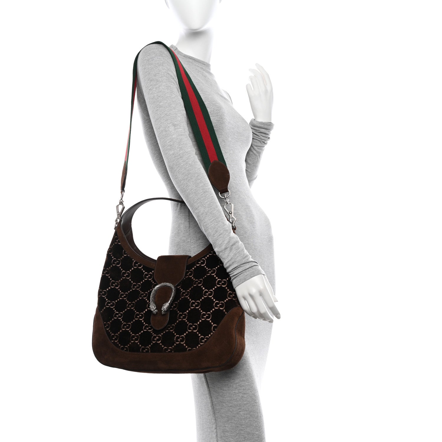 Gucci Velvet GG Monogram Web Medium Dionysus Hobo Brown 2 of 10