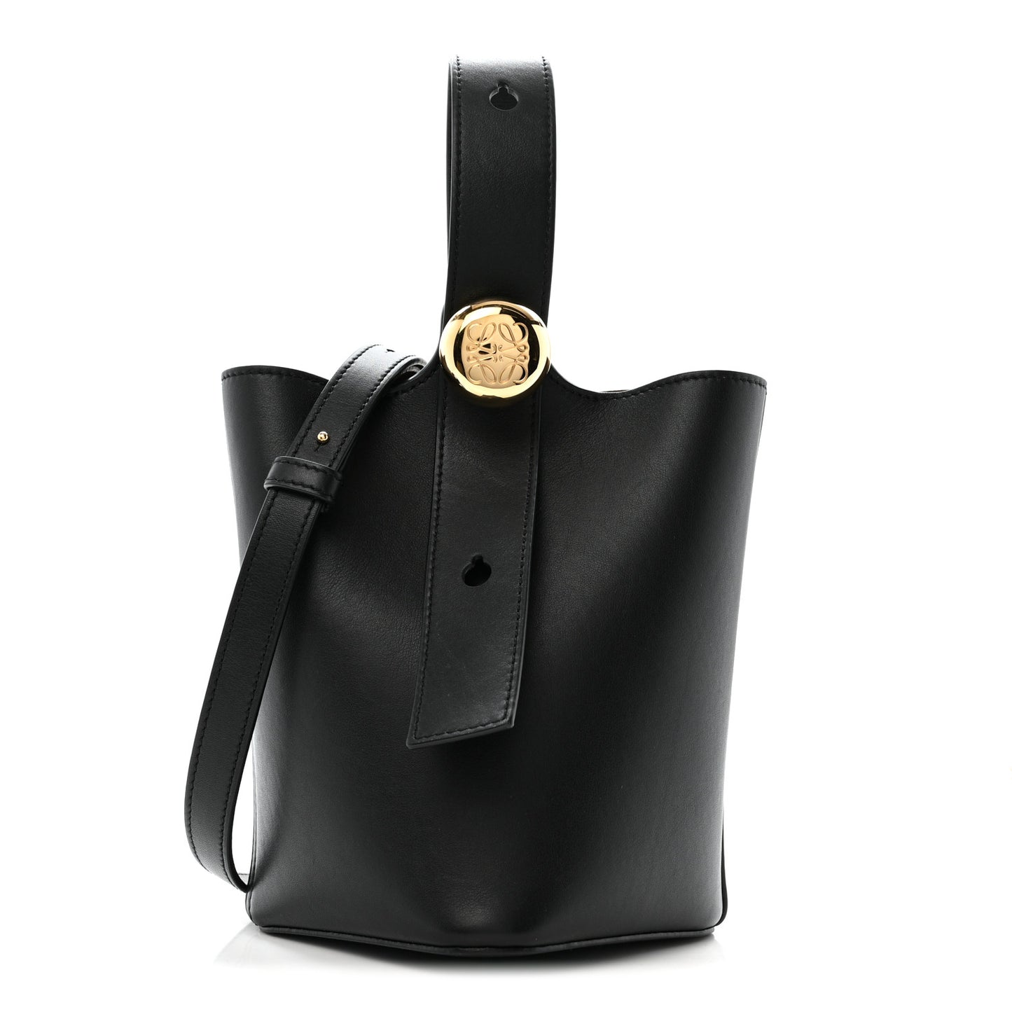 Smooth Calfskin Mini Pebble Bucket Bag Black