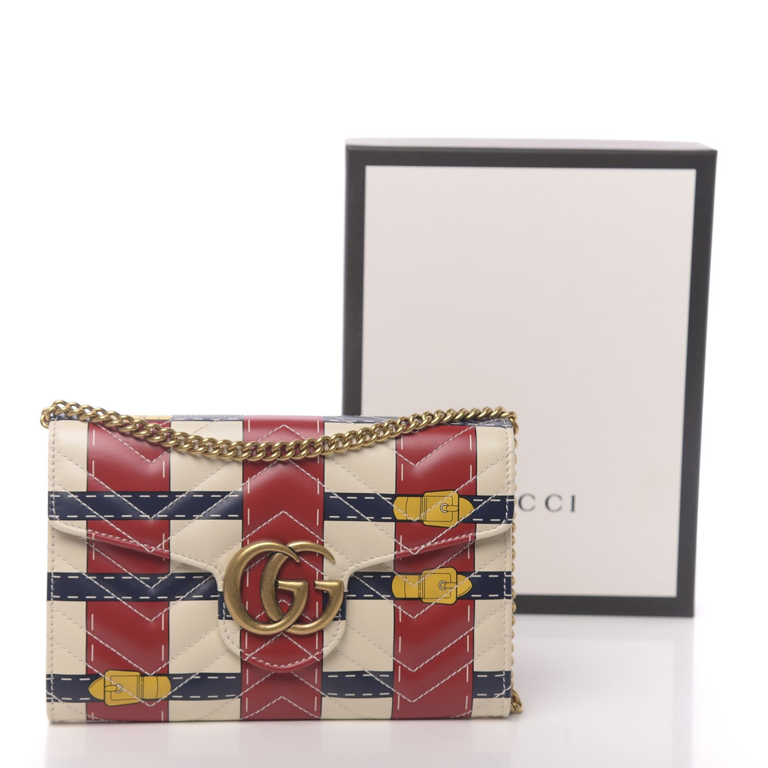 Gucci Calfskin Matelasse Trompe L'Oeil Print Mini GG Marmont Chain Wallet White 11 of 11