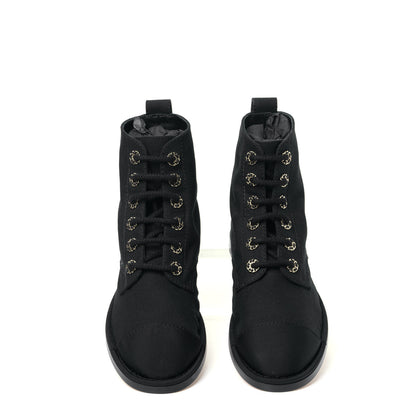 Chanel Cotton Grosgrain Cap Toe CC Lace Up Boots 37 Black 8 of 15