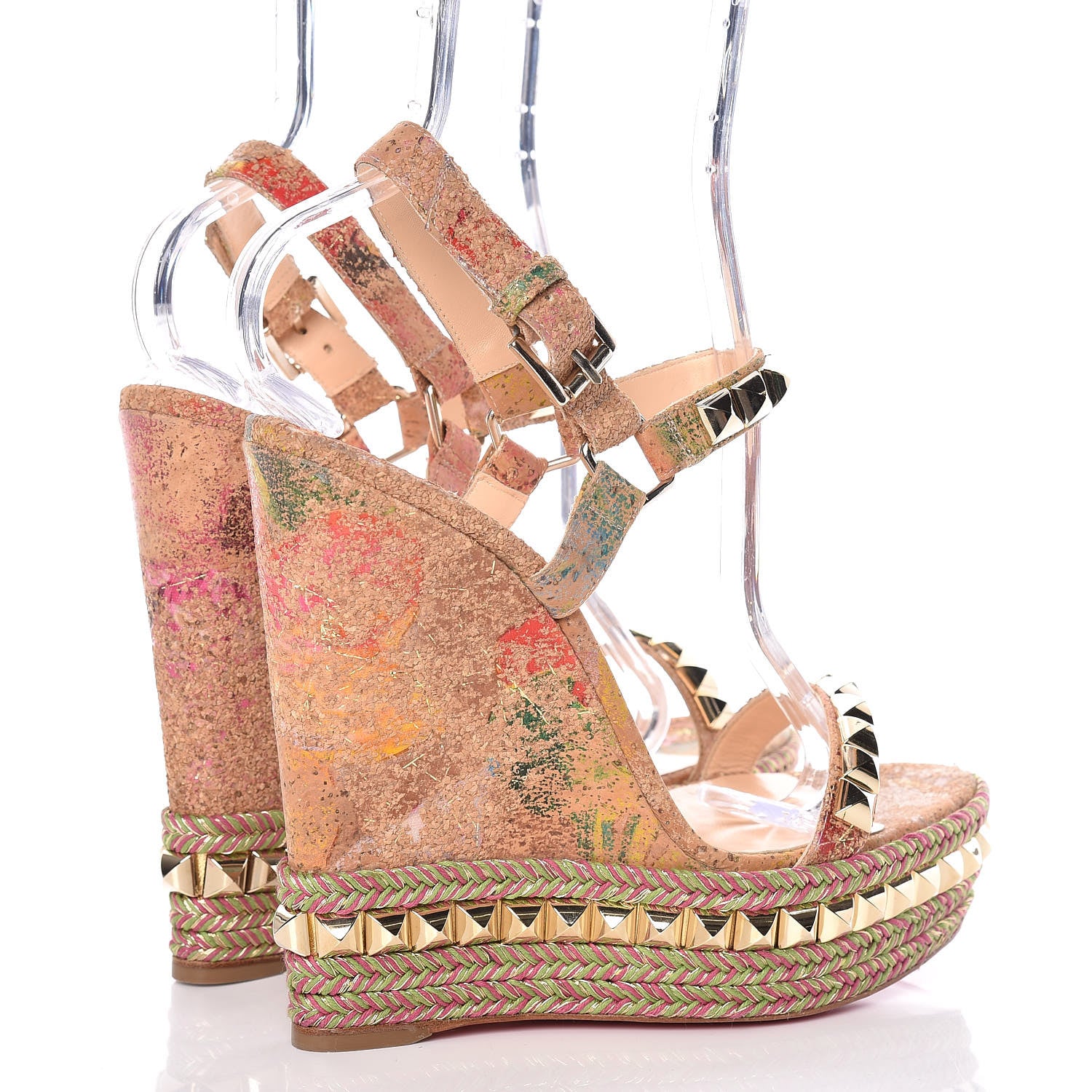 Christian Louboutin Cork Bloom Print Cataclou 140 Wedge Sandals 39 Multicolor Light Gold 4 of 8