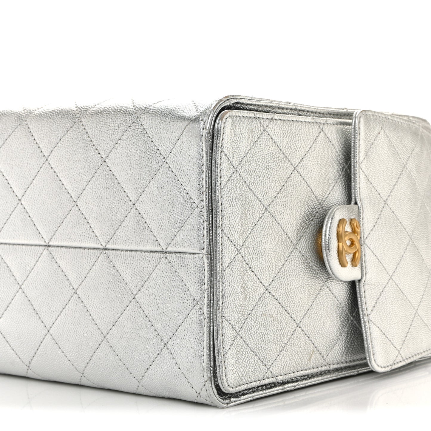 Metallic Caviar Quilted Medium Chanel 25 Handbag Silver