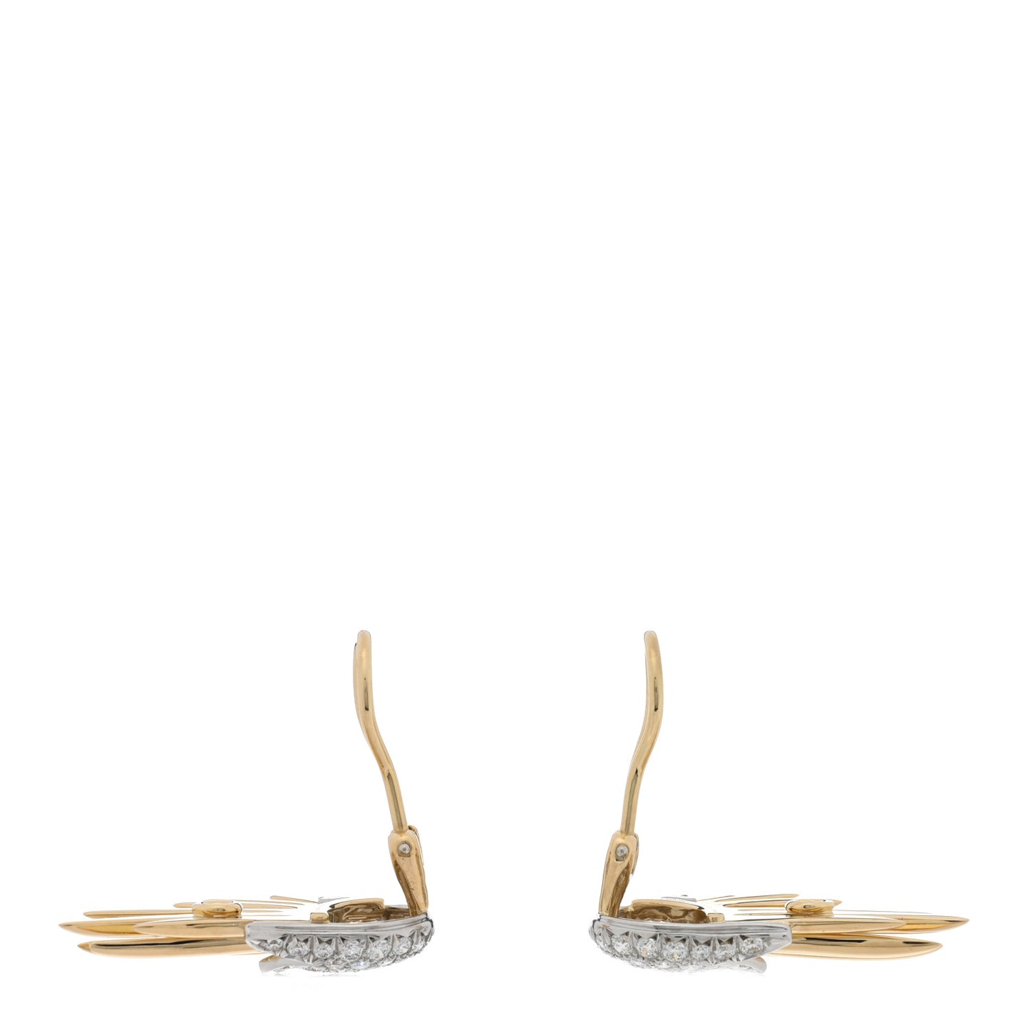 18K Yellow Gold Platinum Diamond Schlumberger Flame Clip On Earrings