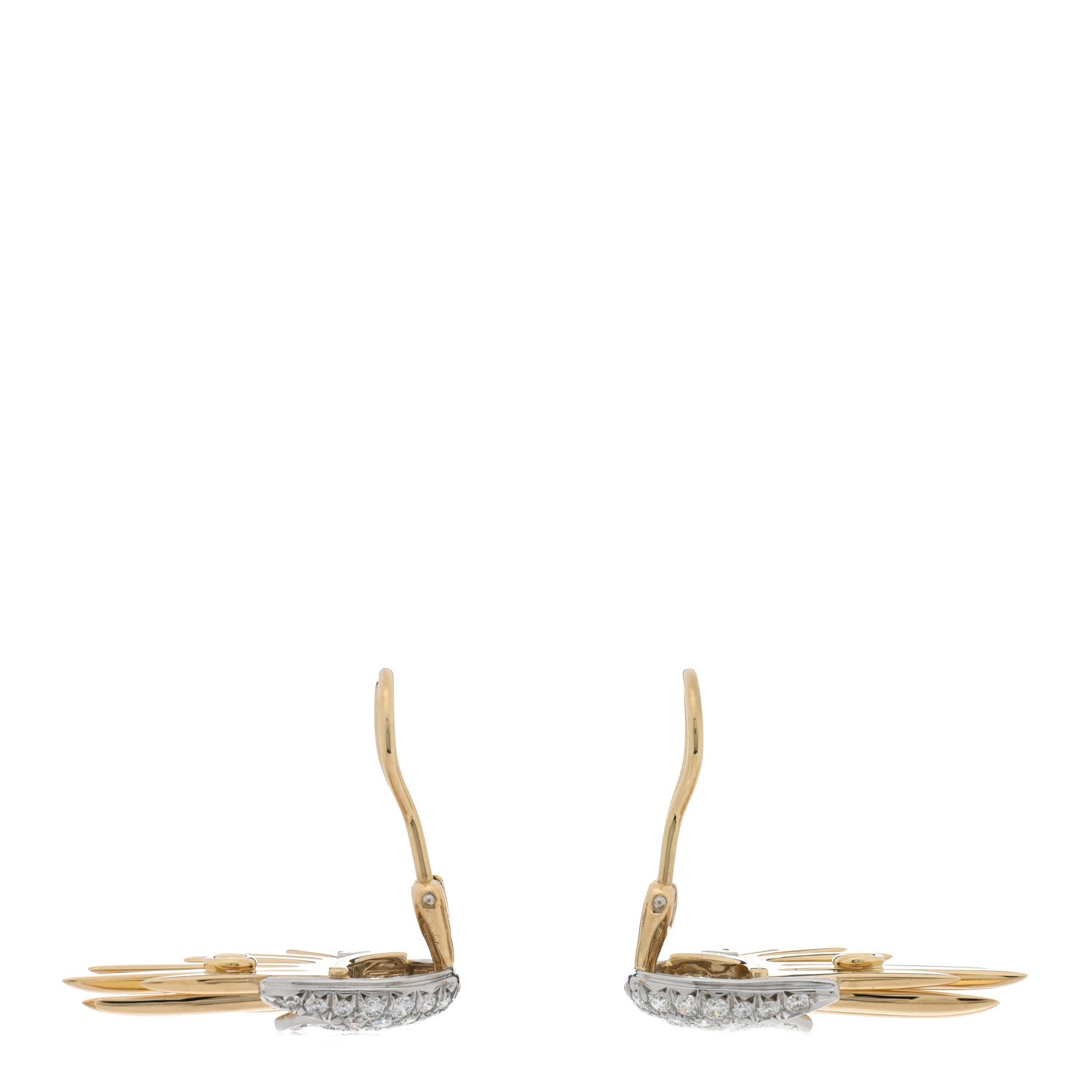 Tiffany 18K Yellow Gold Platinum Diamond Schlumberger Flame Clip On Earrings 3 of 5