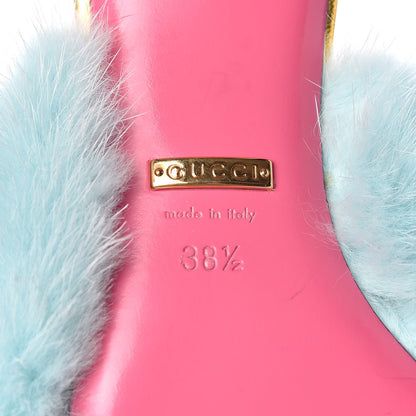 Gucci Mink Nappa Crystal Candy Mules 38.5 Vibrant Turquoise Gold 6 of 9
