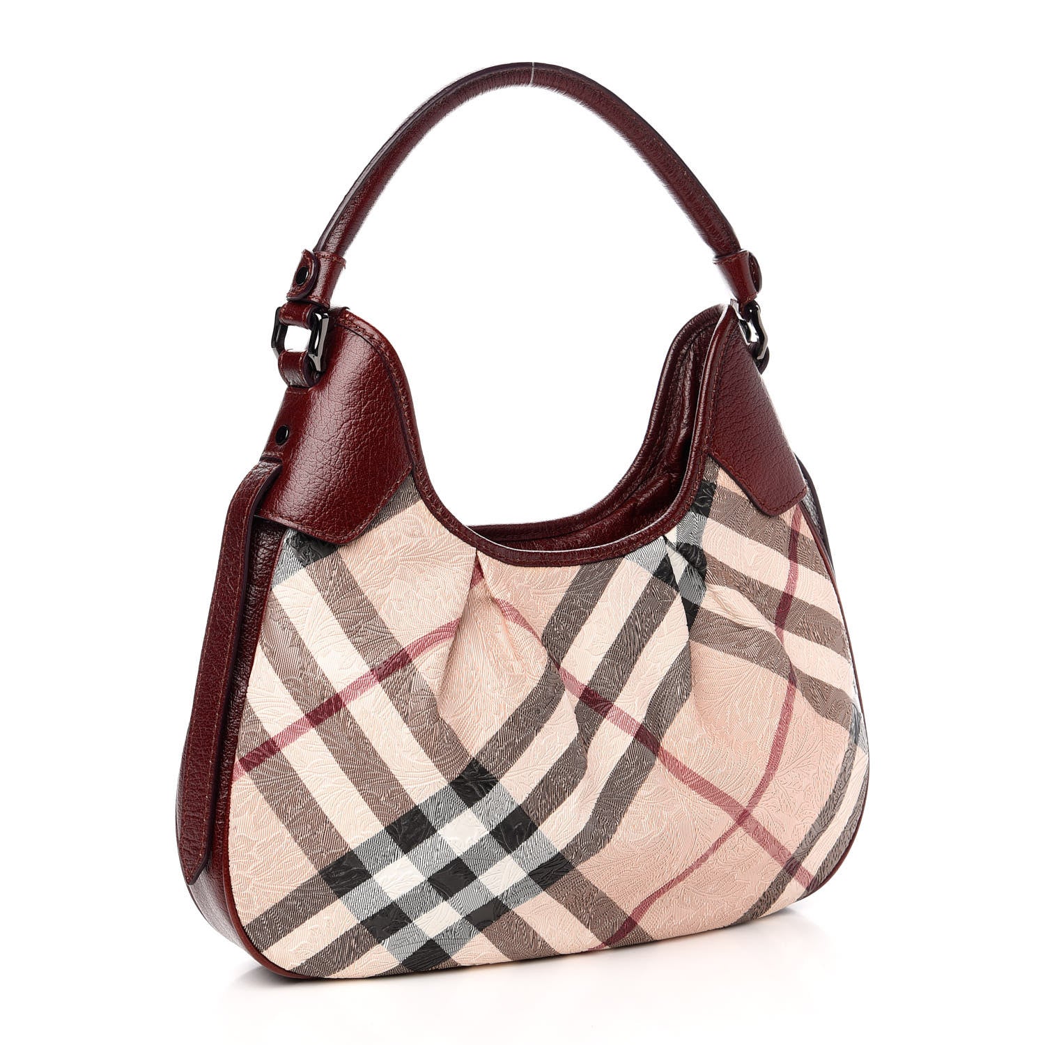 Burberry Nova Check Embossed Brooklyn Hobo Burgundy 3 of 12