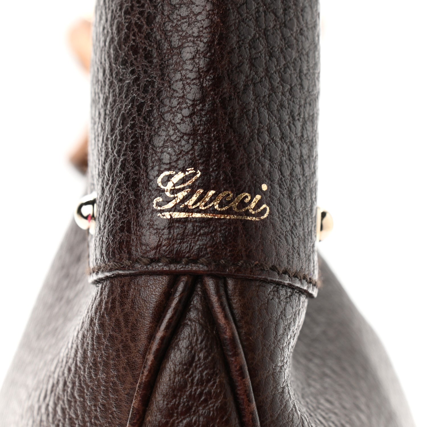 Gucci Pebbled Calfskin Half Moon Bamboo Ring Hobo Dark Brown 7 of 19