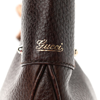 Gucci Pebbled Calfskin Half Moon Bamboo Ring Hobo Dark Brown 7 of 19