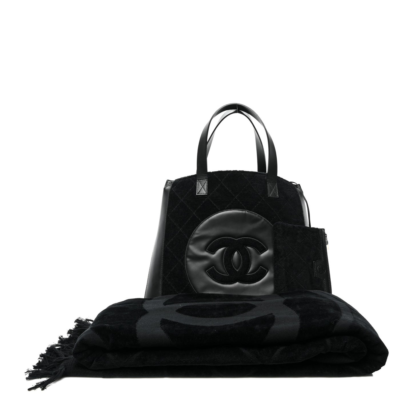 Terry Cotton CC Beach Tote Towel Set Black