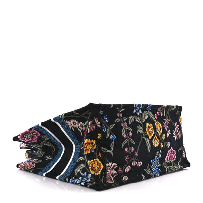 Christian Dior Raffia Embroidered Petites Fleurs Medium Book Tote Navy Blue Multicolor 4 of 11