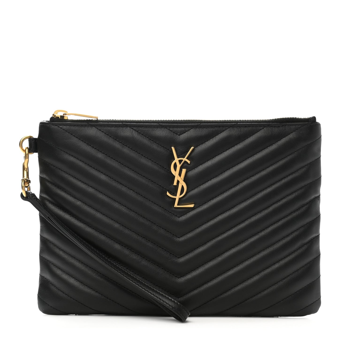 Calfskin Matelasse Chevron Monogram A5 Wristlet Black