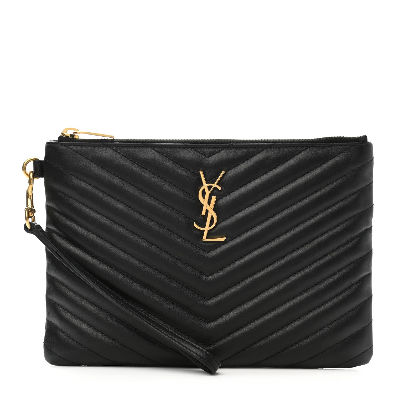 Saint Laurent Calfskin Matelasse Chevron Monogram A5 Wristlet Black 1 of 7