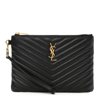 Saint Laurent Calfskin Matelasse Chevron Monogram A5 Wristlet Black 1 of 7